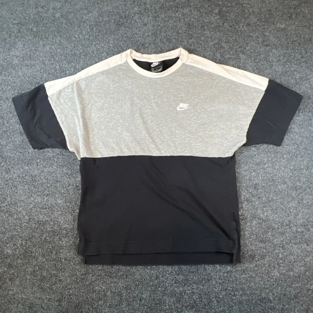 Nike Swoosh T Shirt Men S‎ Blk/Gry Cotton Short Sleeve Crewneck Tee Embroidered